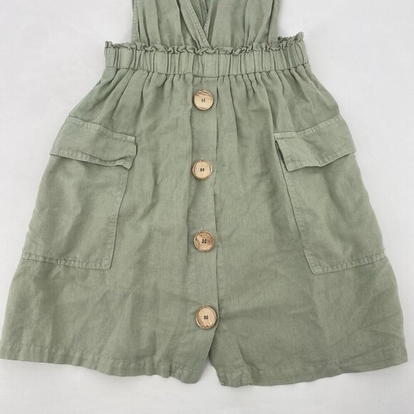 ZARA Size S Sage Green Sleeveless Linen V-Neck Pinafore Dress Overall Mini - Picture 4 of 12